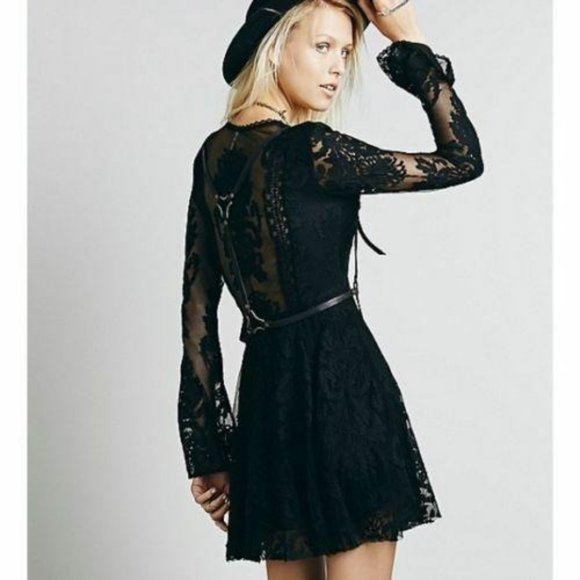 Free People Black Reign Over Me Lace Mini Dress - Picture 5 of 7